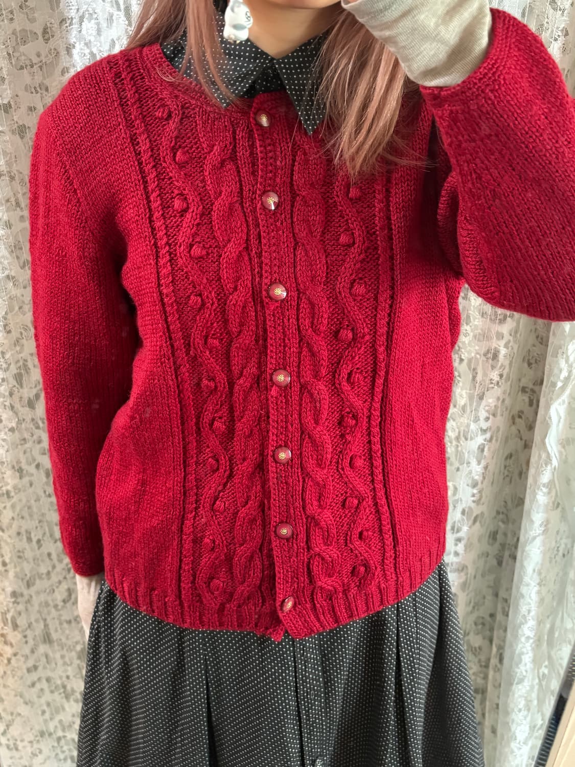 빨강 니트가디건 상품이미지6