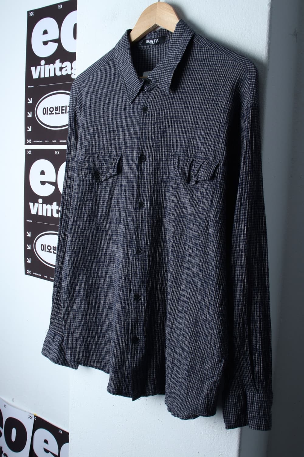 (XL-2XL) 드로우핏 셔츠 남방 체크 네이비 여름용 시원-H32652 상품이미지1