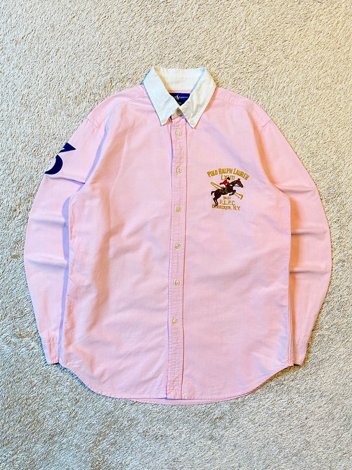 폴로 랄프로렌 빅포니 로고 배색 옥스포드 셔츠 핑크 상품이미지1