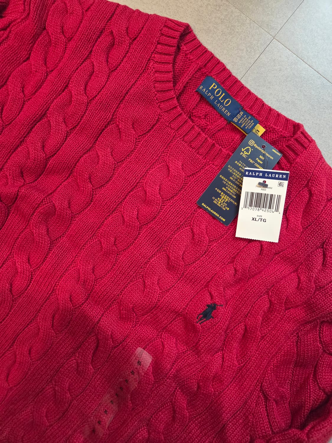 폴로 케이블 니트 레드 xl 새상품 상품이미지1