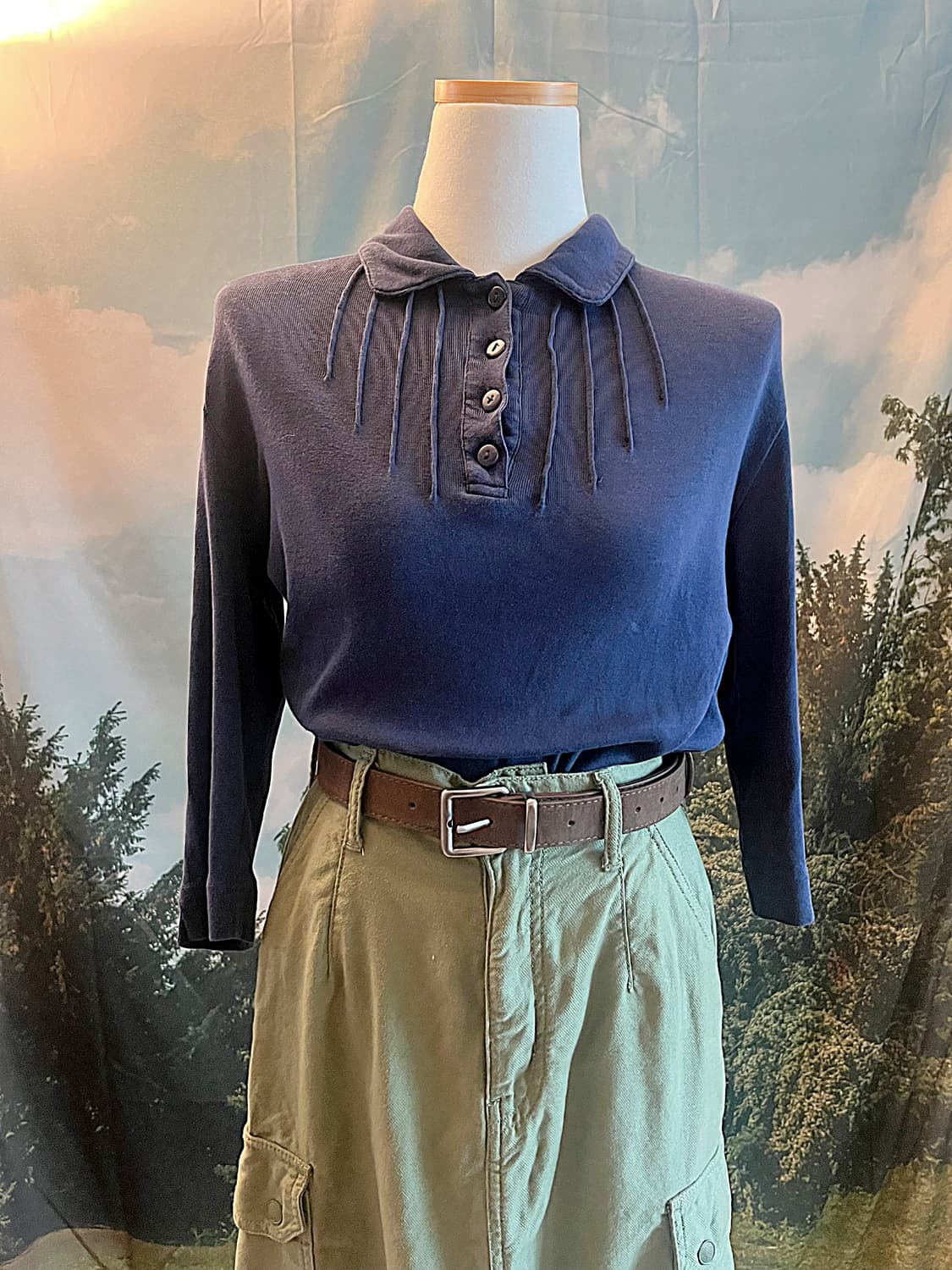 Pintuck collar tee, khaki cargo pocket l 상품이미지2