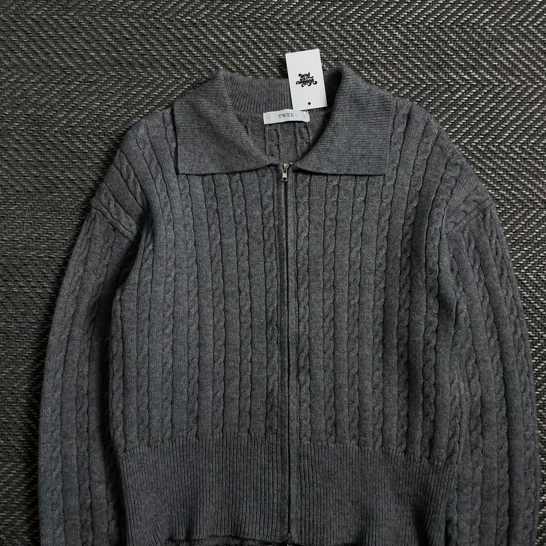 TWEE 빈티지 꽈배기 니트 집업 그레이o 4288 상품이미지4