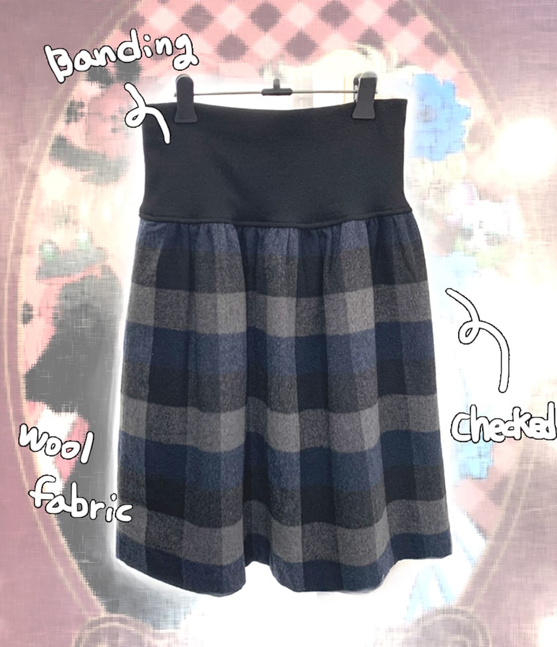 JPY)Wool banding checked midi skirt 상품이미지1