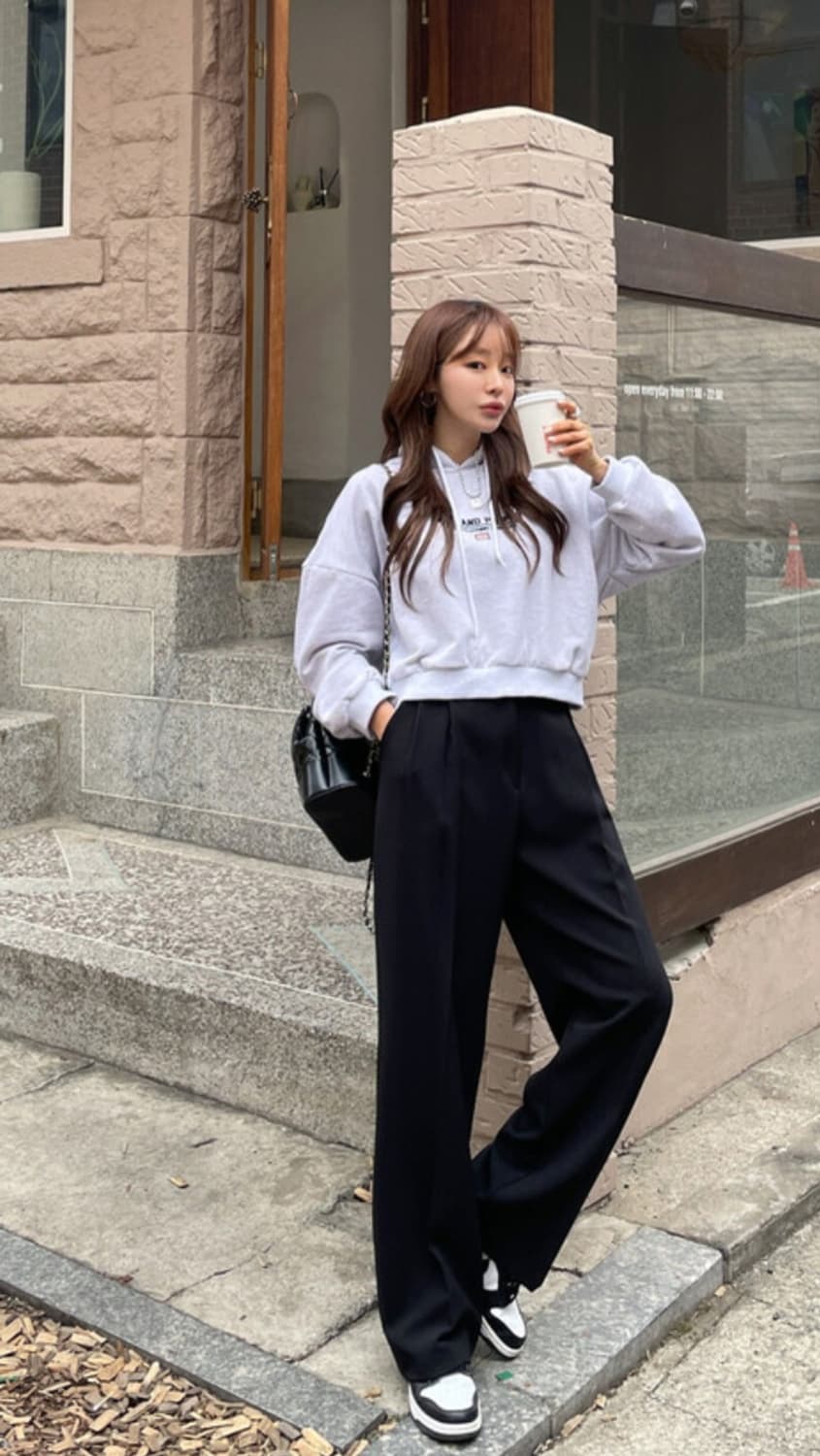 블랙 와이드 핀턱 슬랙스 상품이미지2