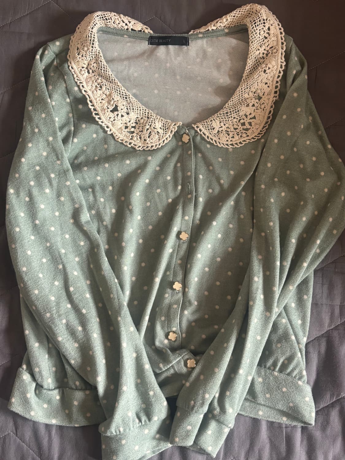 민트 도트 가디건 +초코체크 스커트 빈티지 세트 상품이미지3