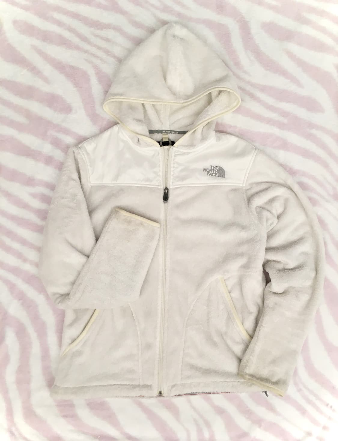 노스페이스 화이트 퍼 후드집업 후리스 러힙 갸루 스포티 상품이미지2