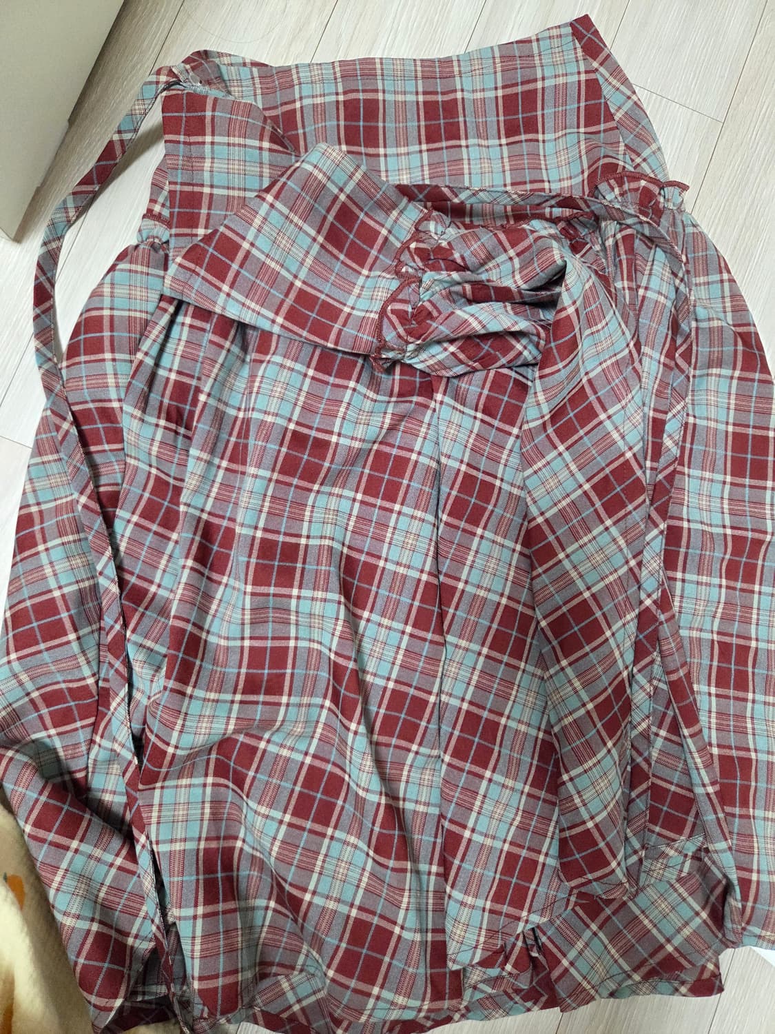 Tartan Lettuce Trim Knotted Midi Skirt 상품이미지5