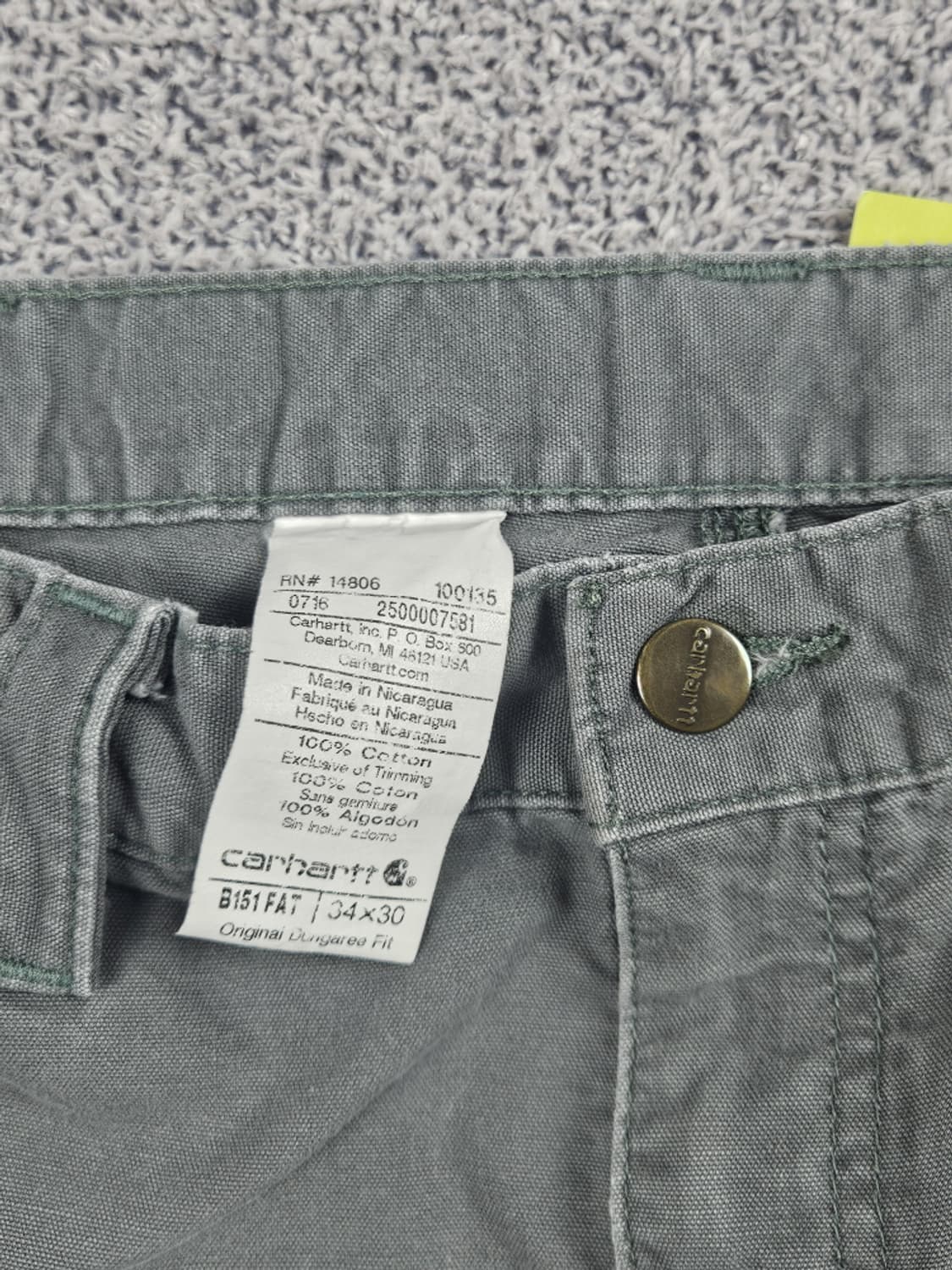 칼하트 코튼 카펜터 워크 팬츠 ( 34X30 ) / 10576 상품이미지7