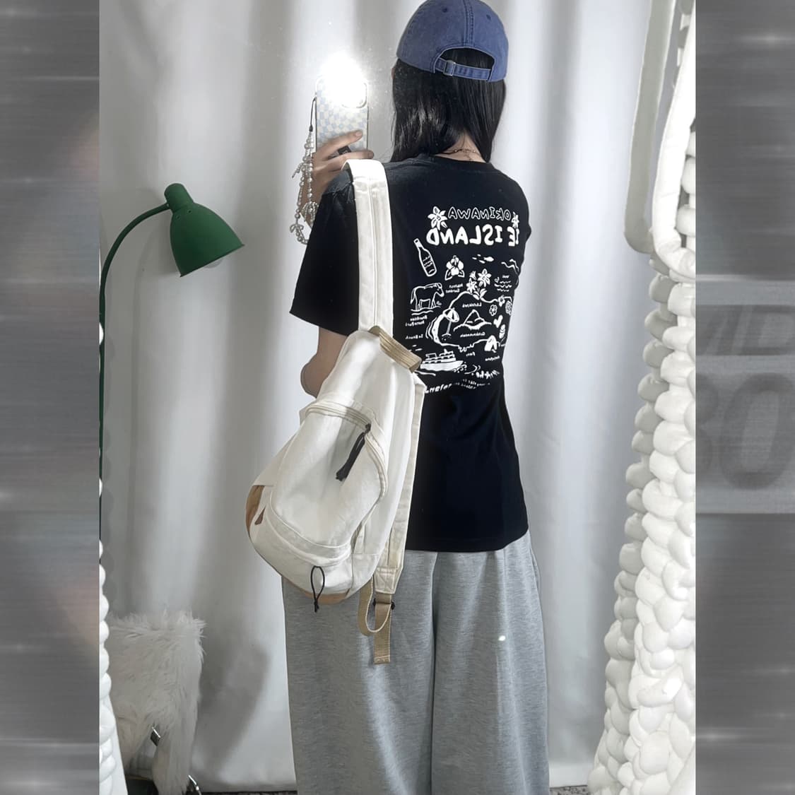 블랙 오키나와 백 프린팅 반팔 티셔츠 상품이미지1