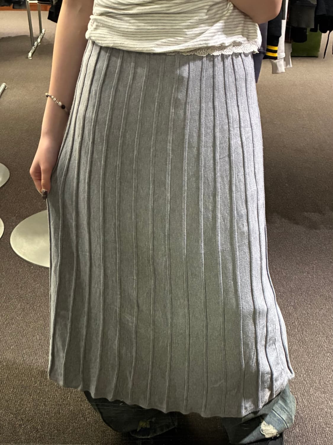 M)Japanese vintage 여성 플리츠 니트 롱 스커트 상품이미지1