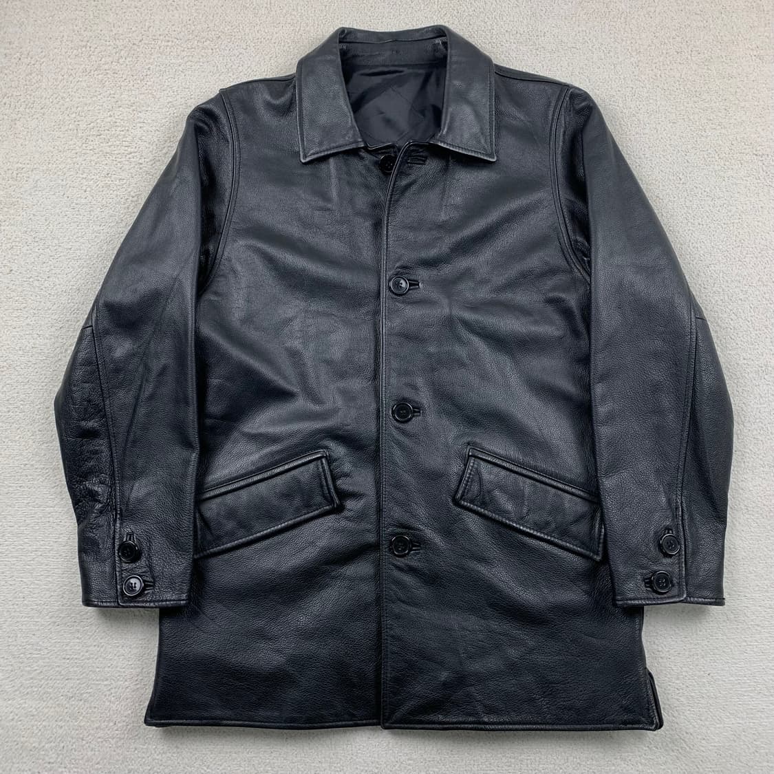 빈티지 리얼 레더 카 코트 블랙 상품이미지1