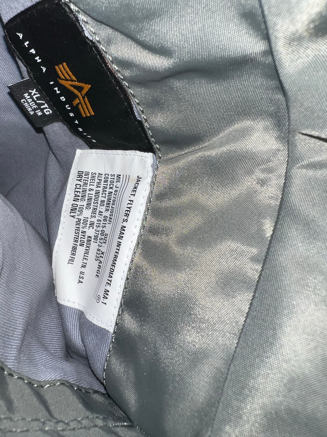 알파인더스트리 ma-1 플라이트 자켓 필드그레이 XL 상품이미지4