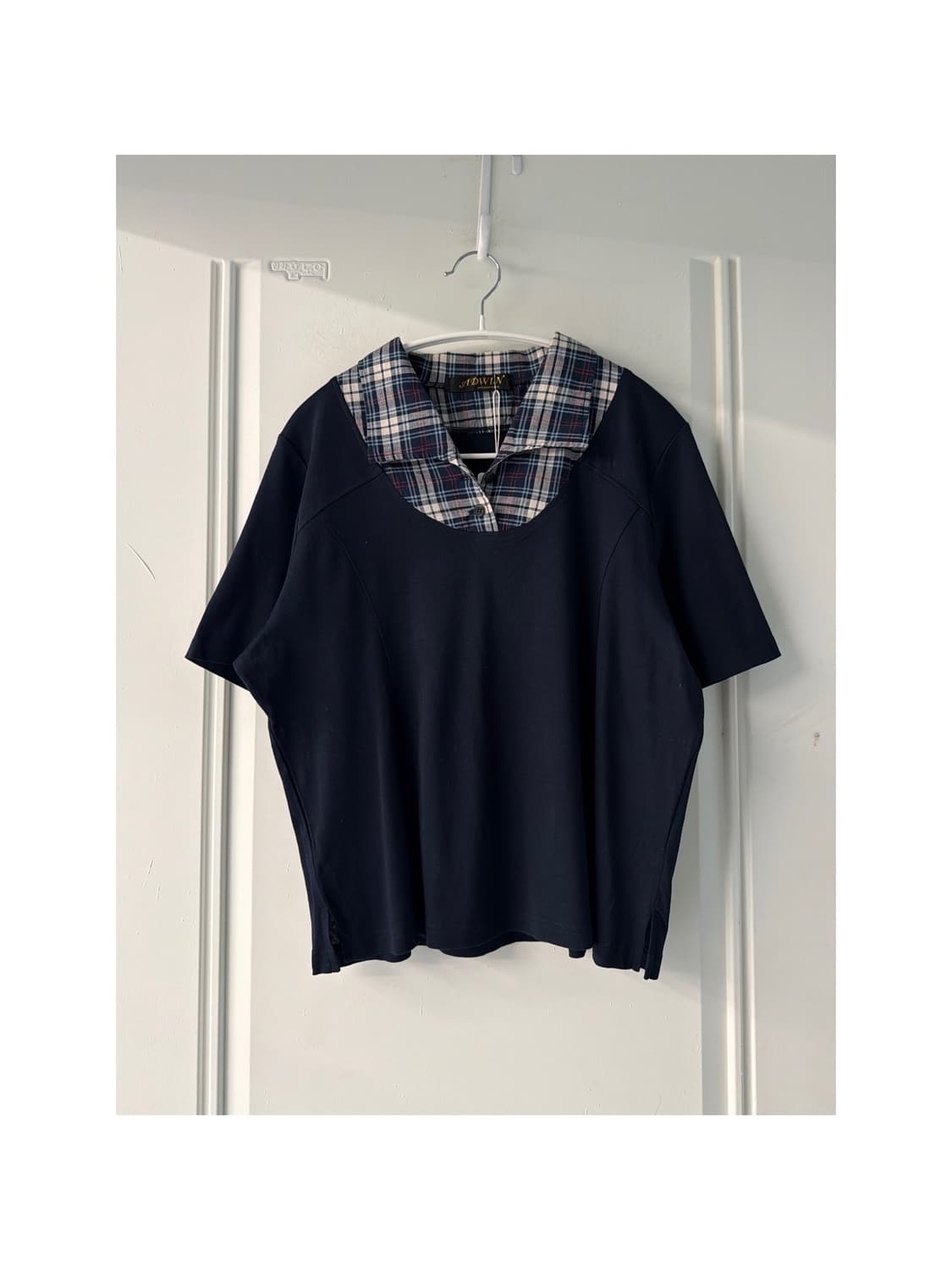 일본빈티지 프레피 체크 레이어드 반팔티 상품이미지1