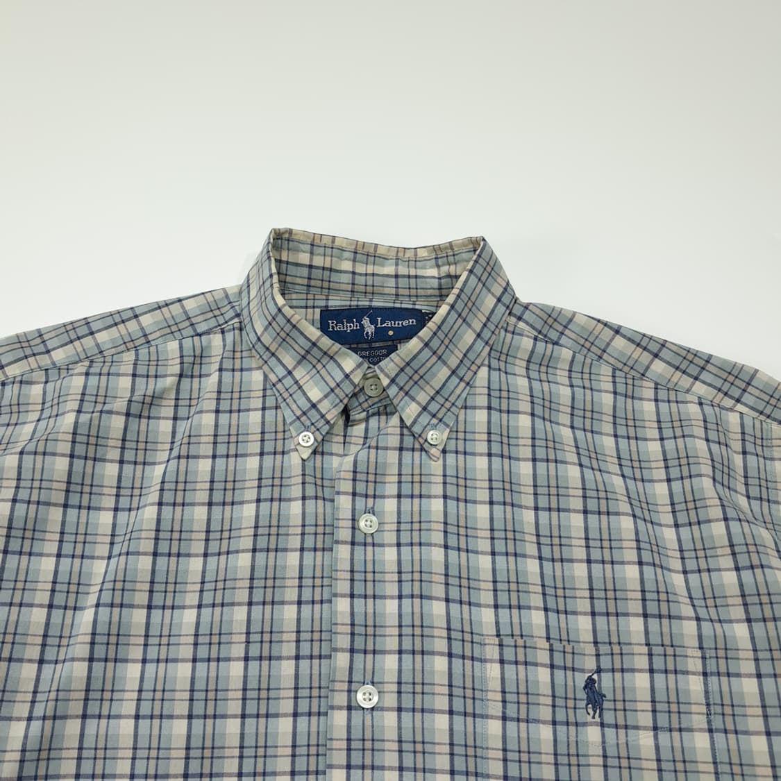 CL449 M 폴로 90s 파스텔 블루 멀티체크 버튼다운 셔츠 남방 상품이미지2