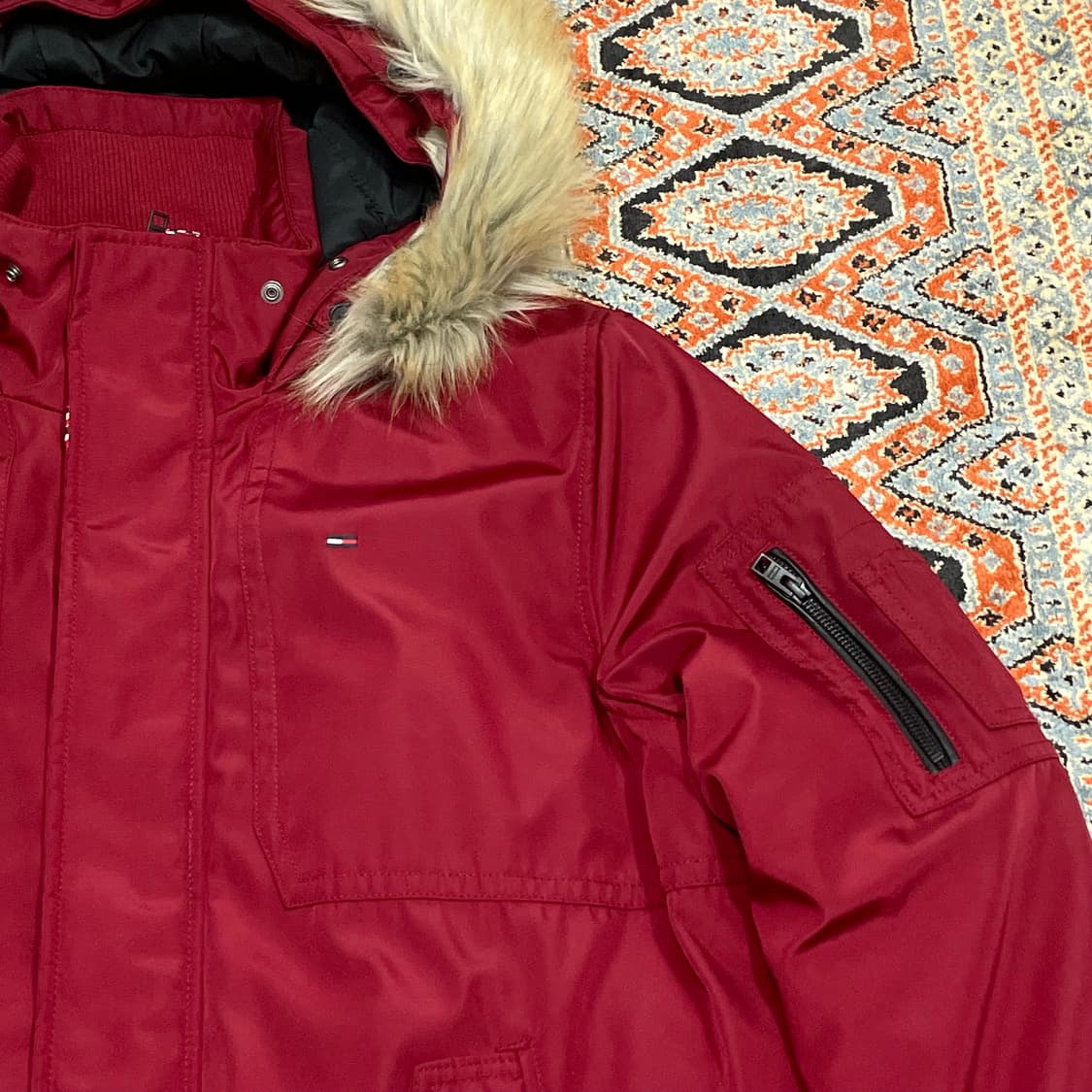 타미힐피거 레드 폴리 후드퍼 패딩 여성XL 상품이미지3