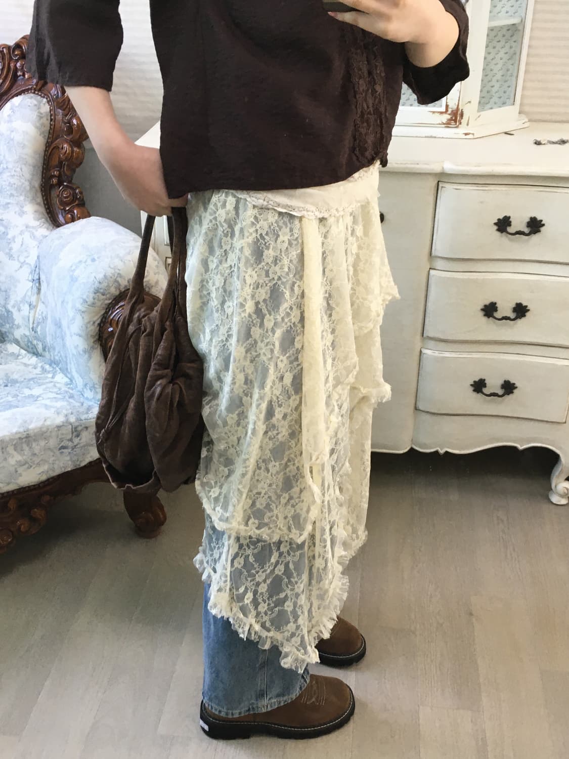 jpn vintage ivory lace layered skirt 상품이미지2