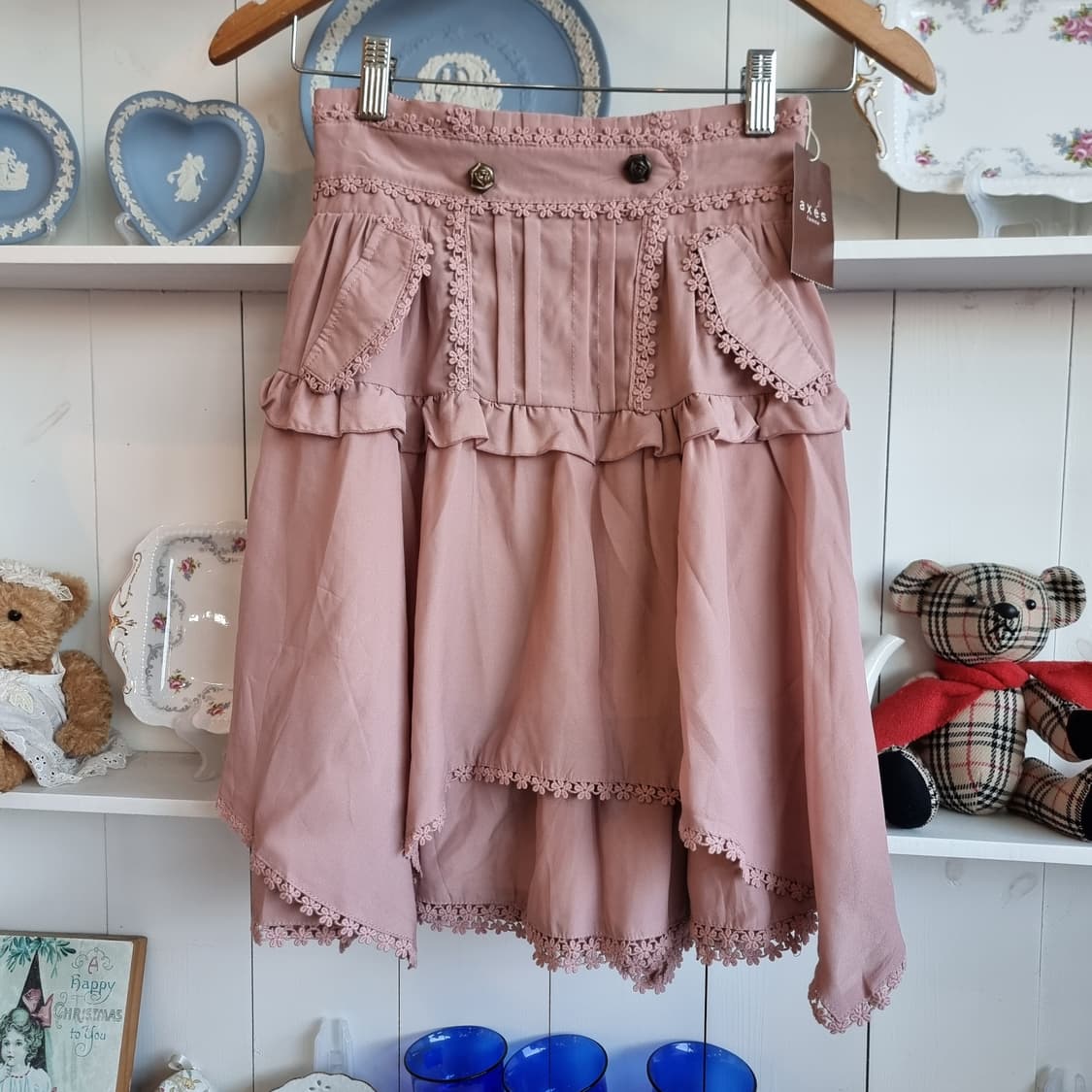 액시즈팜 레이스 프릴 핑크 스커트 상품이미지1