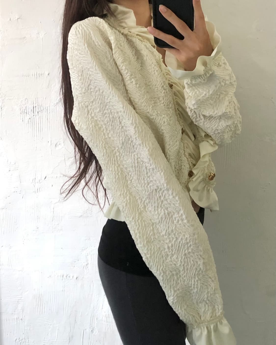 alexanderwang 알렉산더왕 아이보리 러플 새틴 가디건 상품이미지2