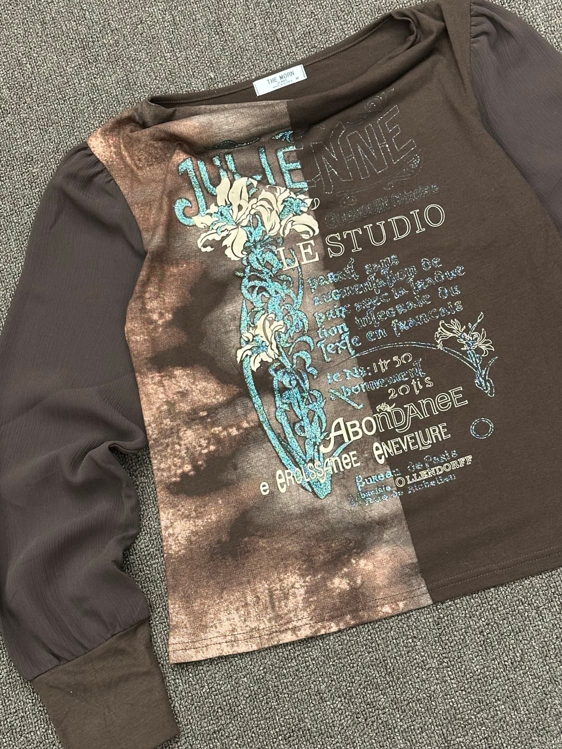 M)Japanese vintage y2k 프린팅 브라운 오프숄더 롱슬리브 상품이미지2