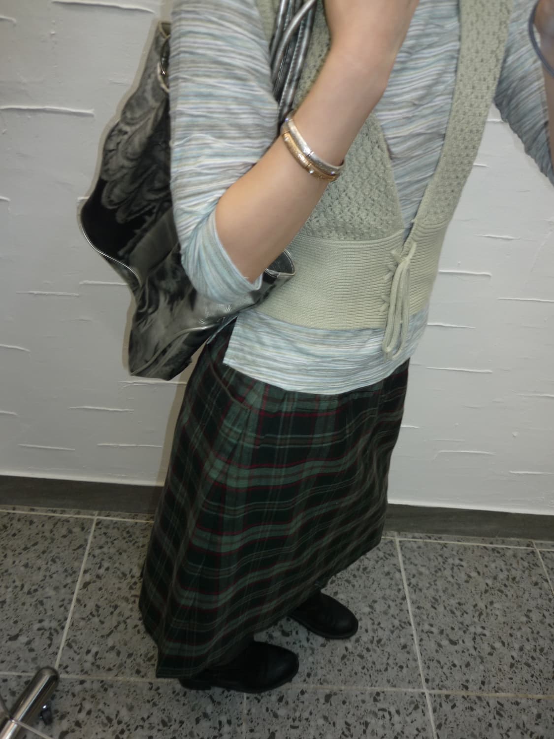 Deep green check midi skirt 상품이미지2