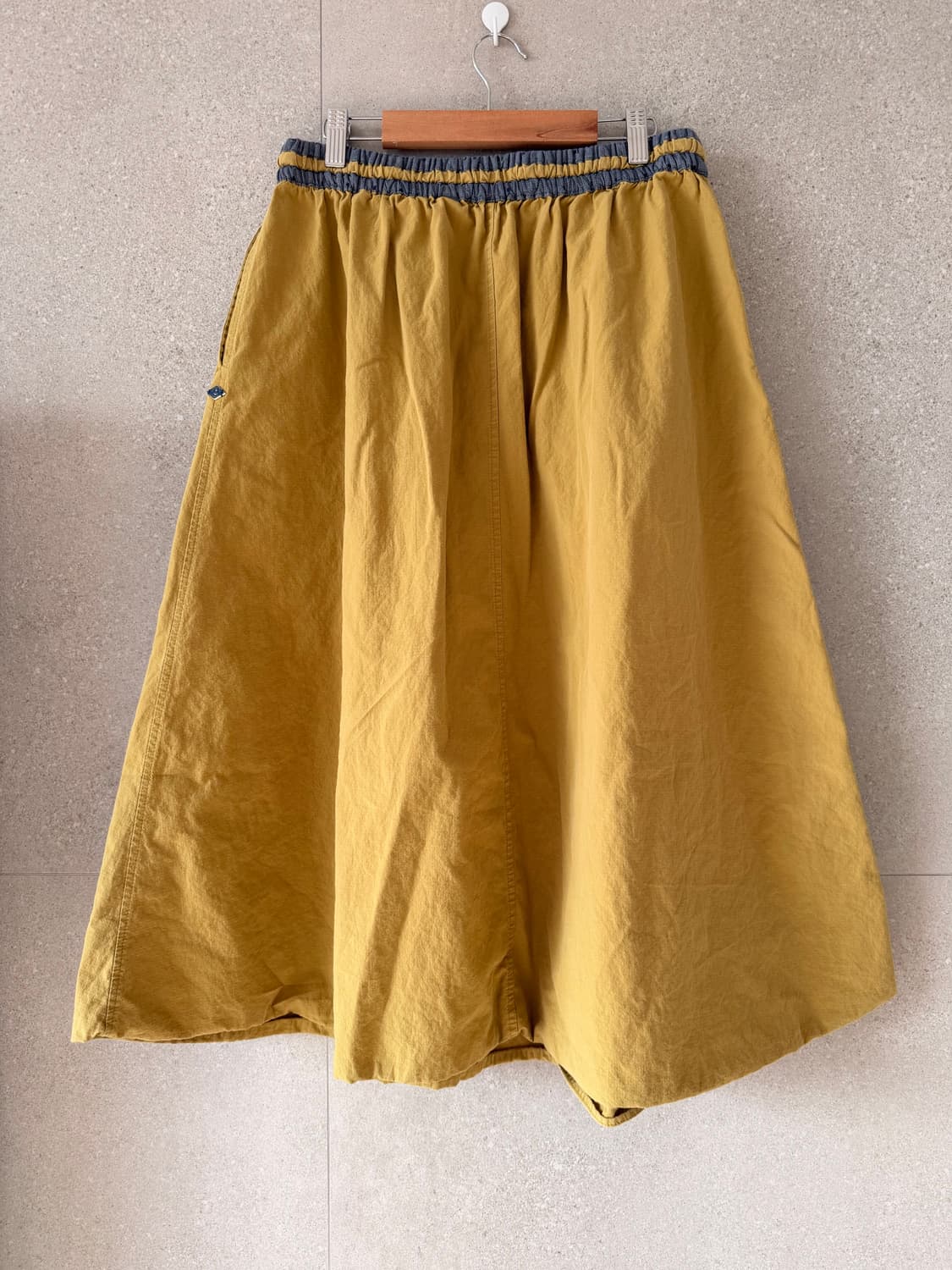 롱스커트 일본 노던턱 겨자 연두 면치마 허리 고무 상품이미지2