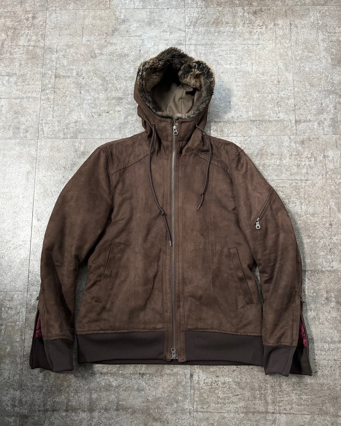 퍼 후드 스웨이드 지퍼 슬리브 윈터 자켓 상품이미지1