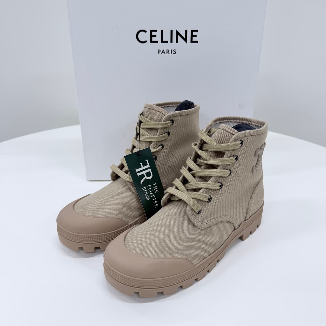 [미사용/250] 셀린느 파타판 캔버스 레이스업 부츠 샌드 베이지 상품이미지1