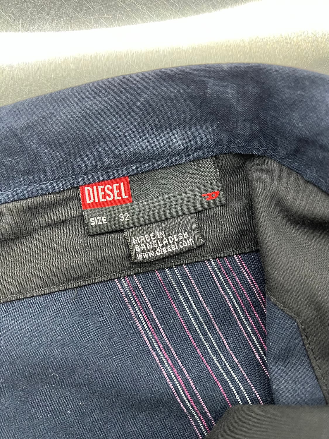 디젤 네이비 드리즐 와이드 드로우 스트라이프 코튼 팬츠 상품이미지7