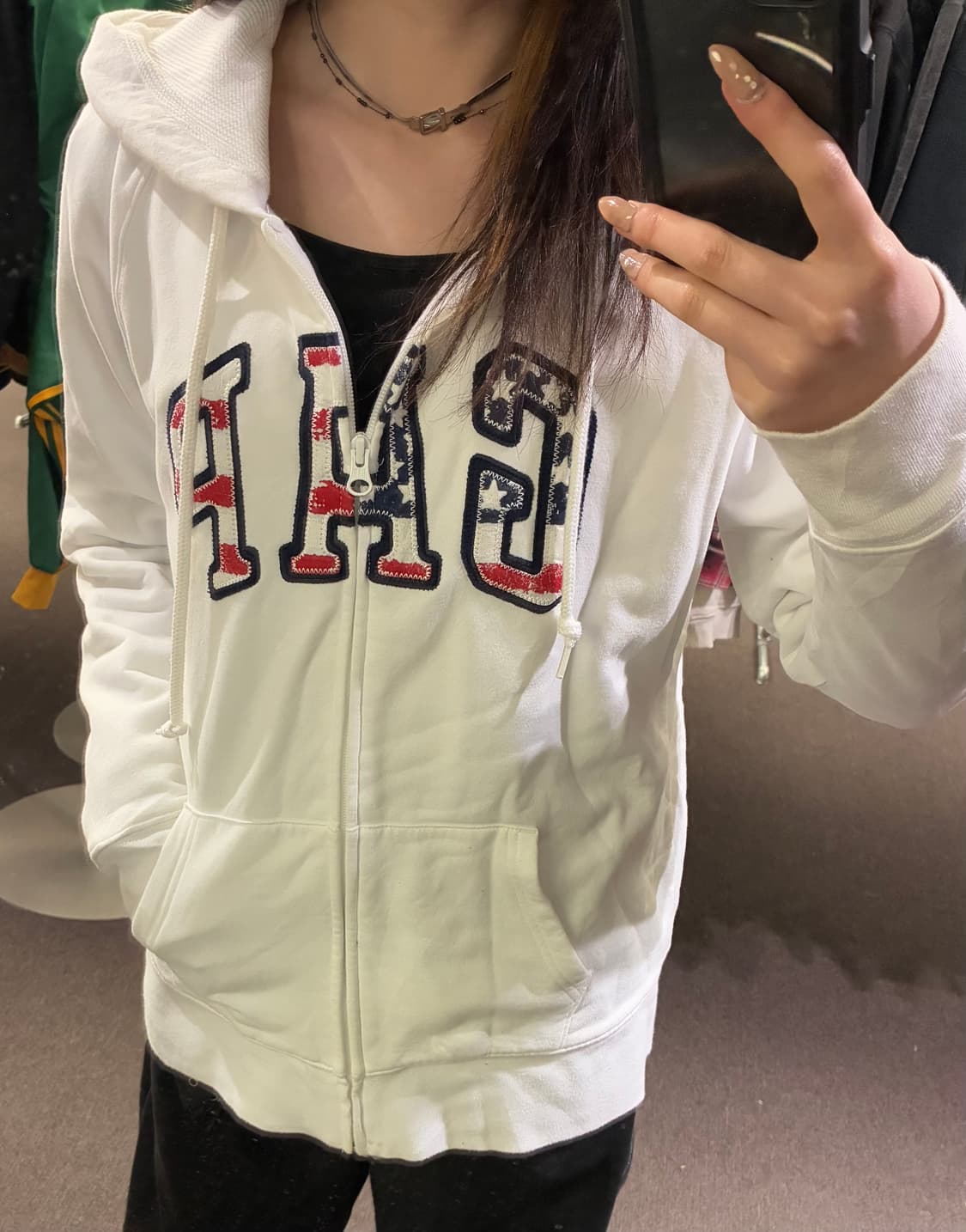 XL)GAP 빈티지 성조기 빅로고 화이트 후드집업(이염) 상품이미지2