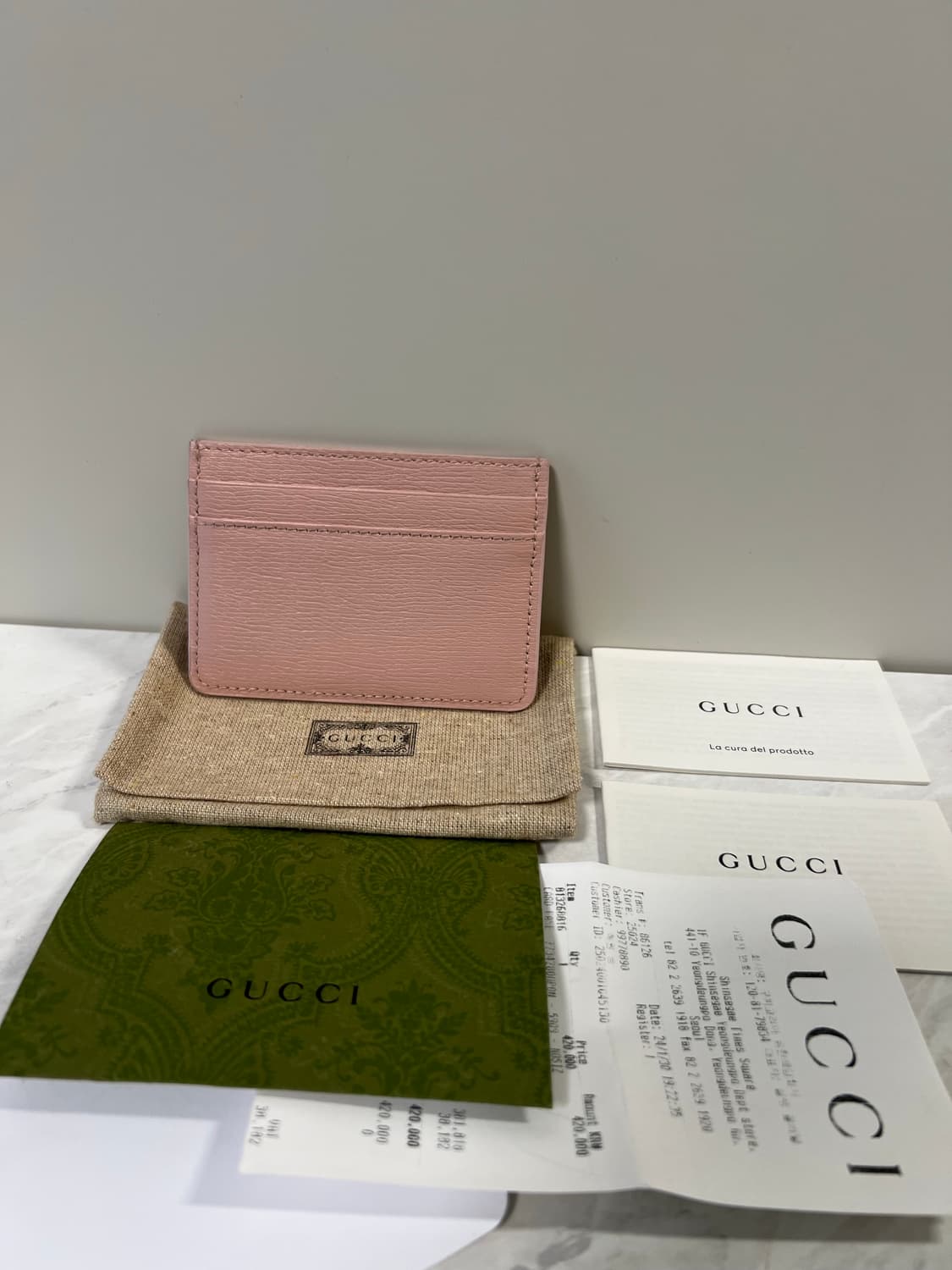 구찌 스크립트 라이트 레더 카드지갑 핑크 상품이미지2