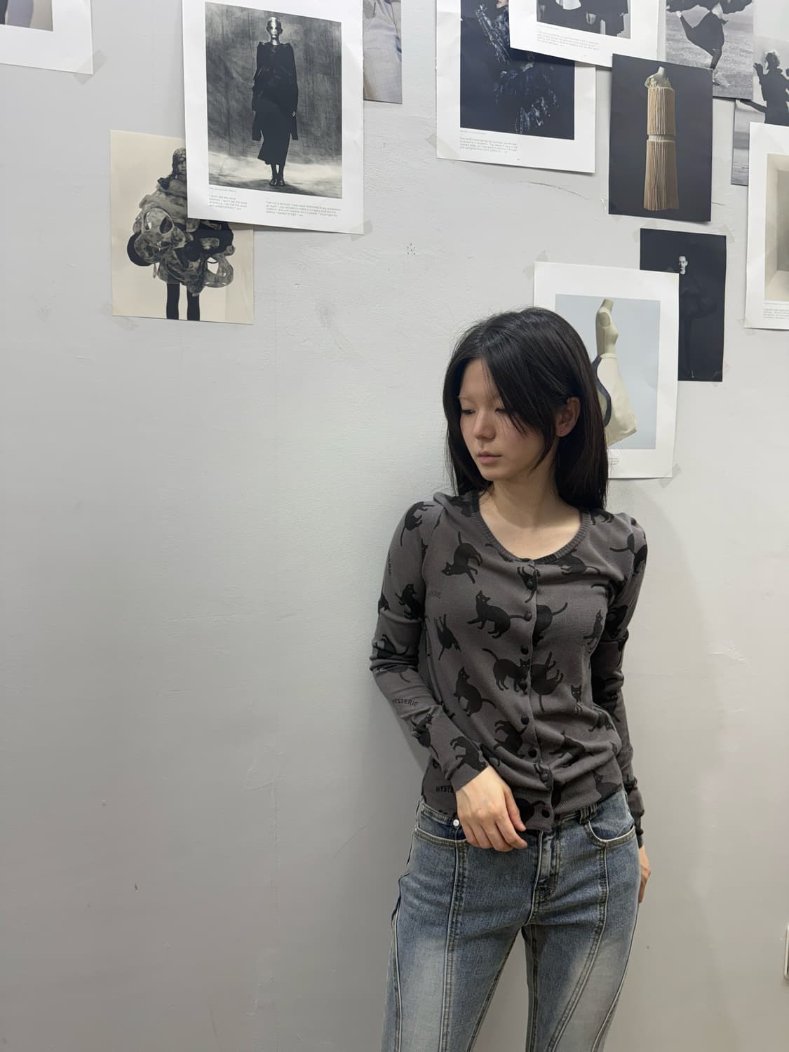 히스테릭 글래머 고양이 패턴 가디건 상품이미지5