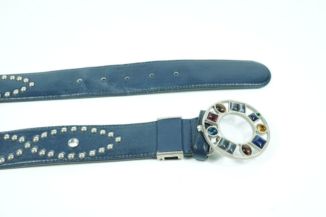 쥬얼리 젬스톤 버클 스터드 블루 레더 벨트 상품이미지5