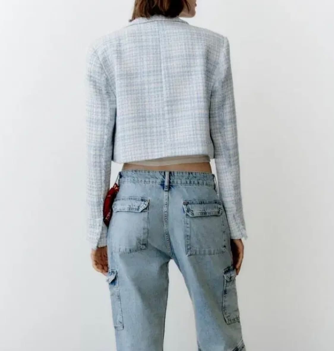 [55]자라 블루 체크 트위드 크롭자켓 상품이미지2