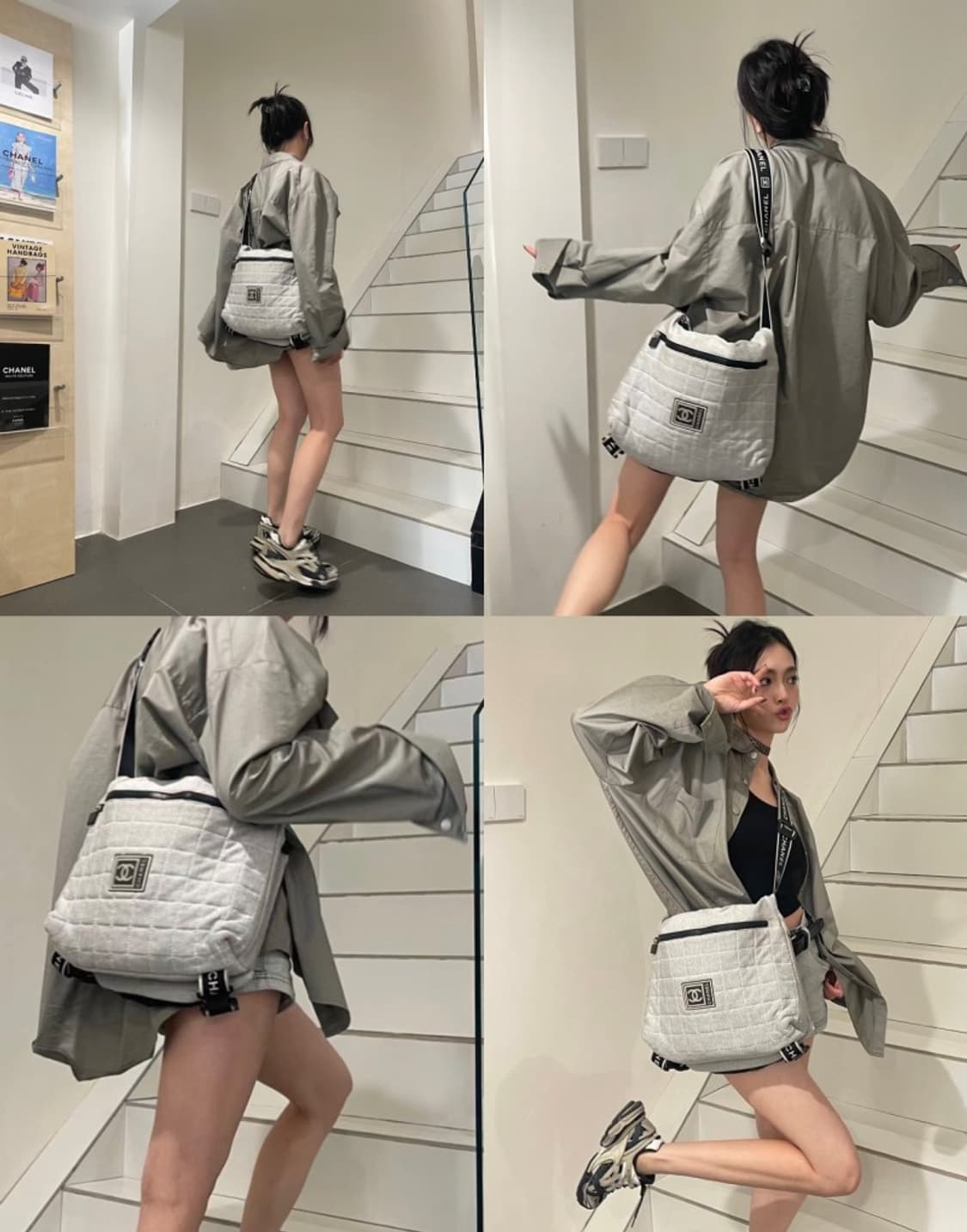 샤넬 스포츠 라인 멜란지 그레이 퀼팅 클라우드 버클 메신저백 상품이미지5