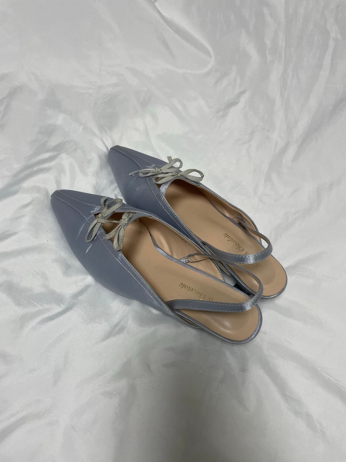 솔트앤초코릿 발레코어 더블 리본장식 슬링백 실버 상품이미지5