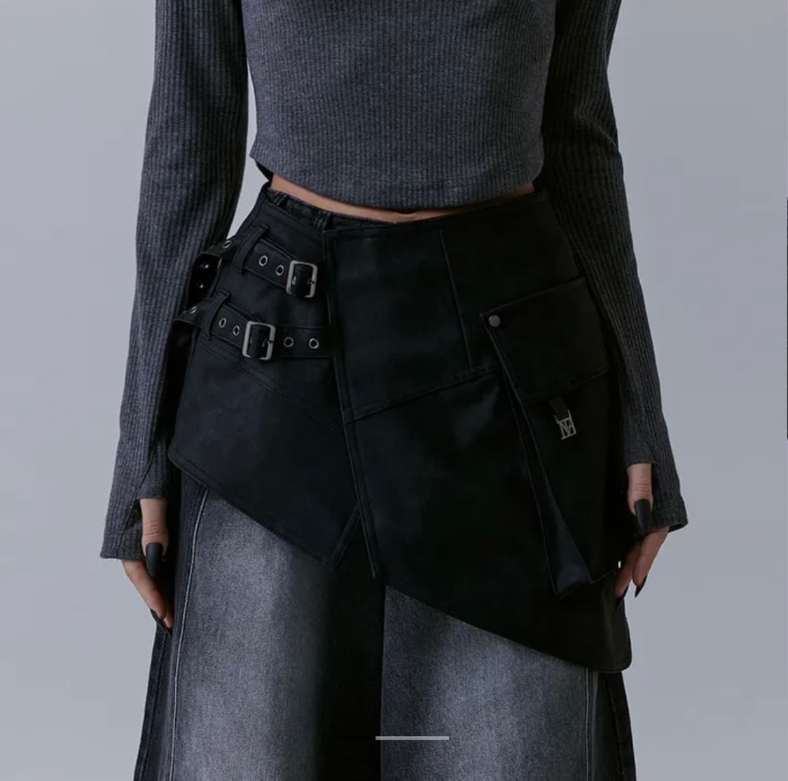 트리밍버드 레더랩스커트 Belted Layered Leather Wrap 상품이미지1