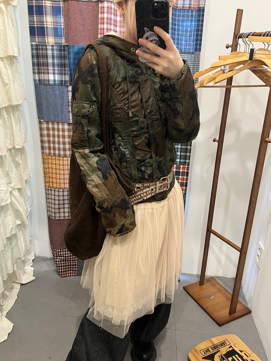 카키 카모 플리스 후드 자켓 상품이미지3