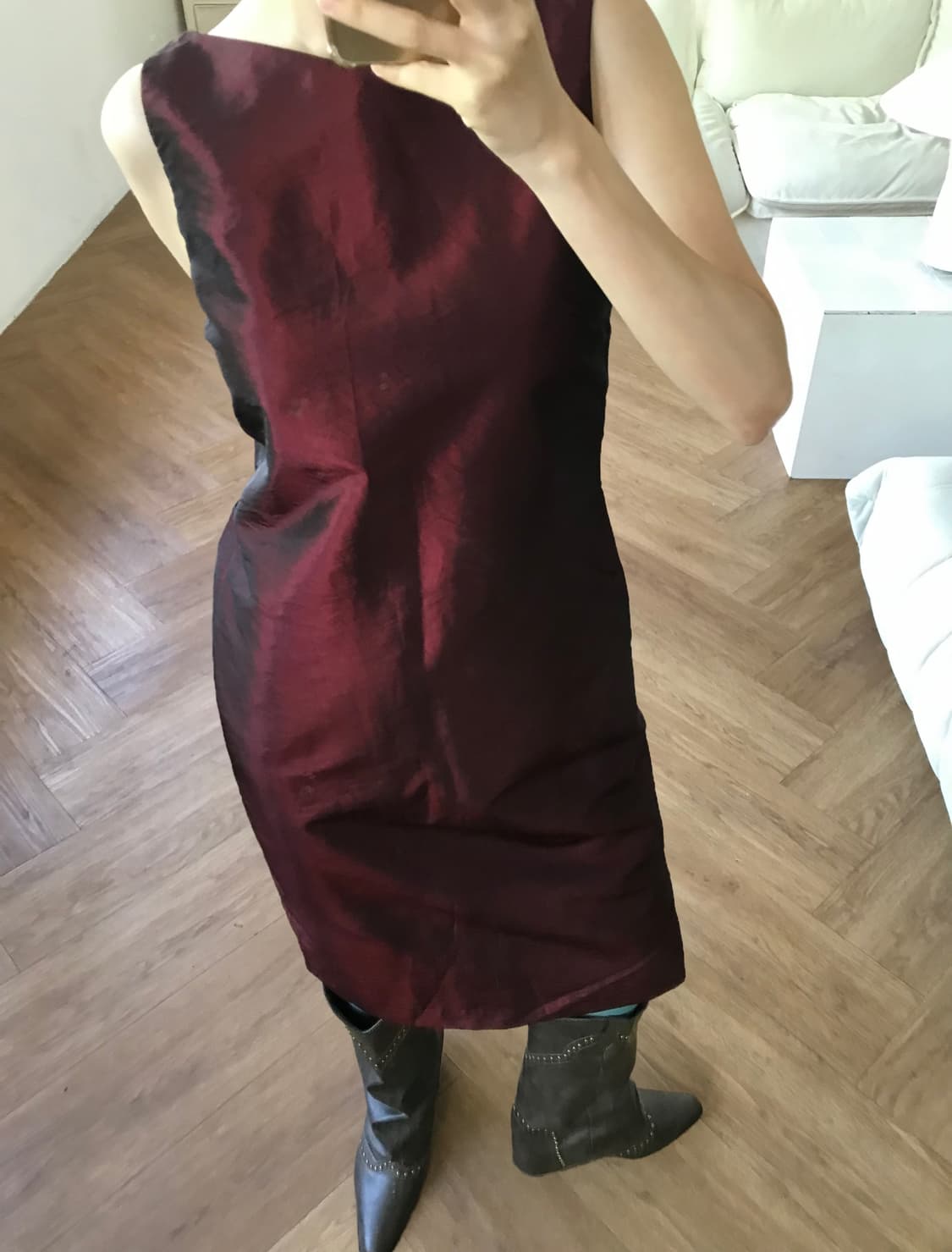 vintage glossy burgundy one-piece 상품이미지4