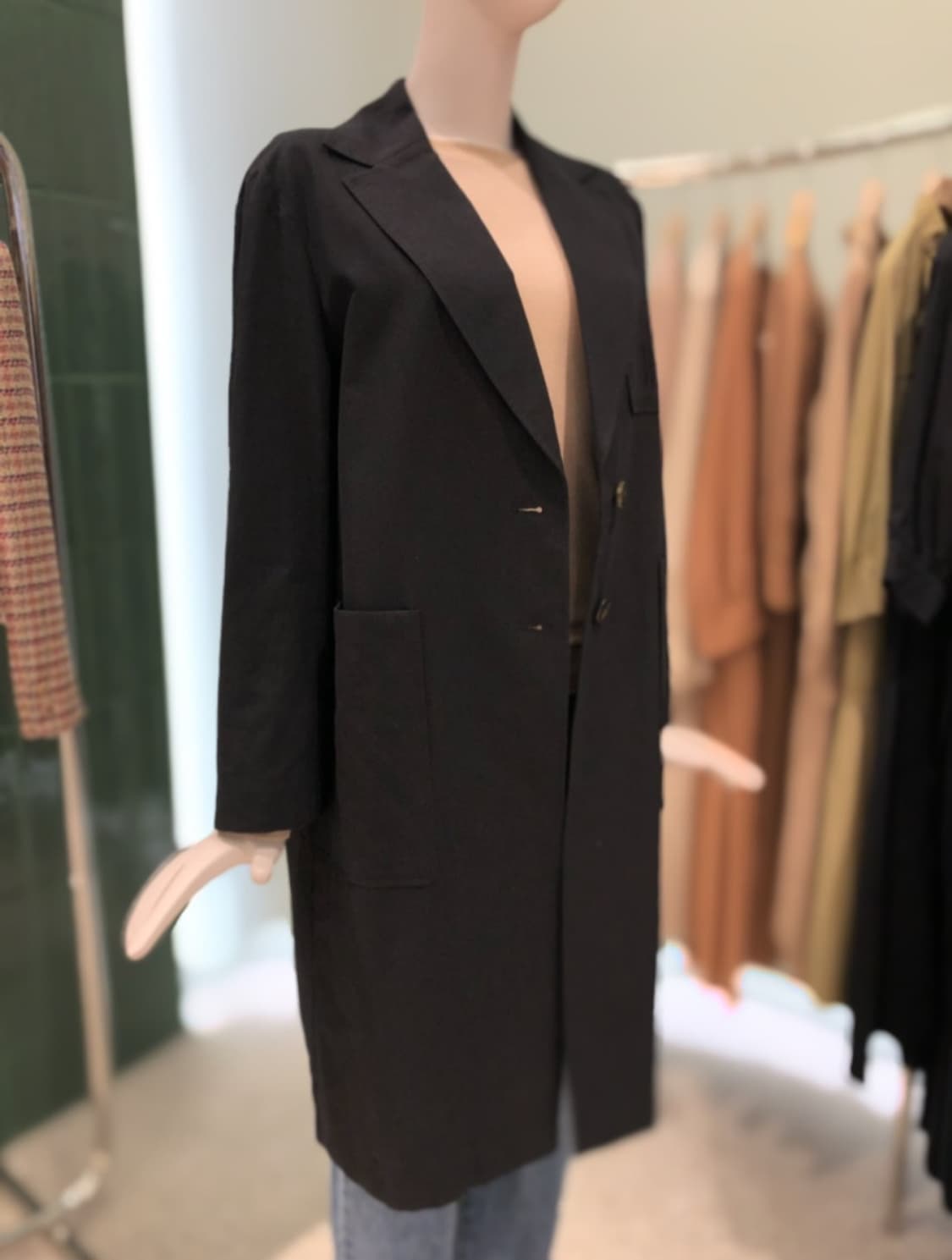 듀엘 포켓 레터링 린넨 롱자켓 55사이즈 상품이미지3