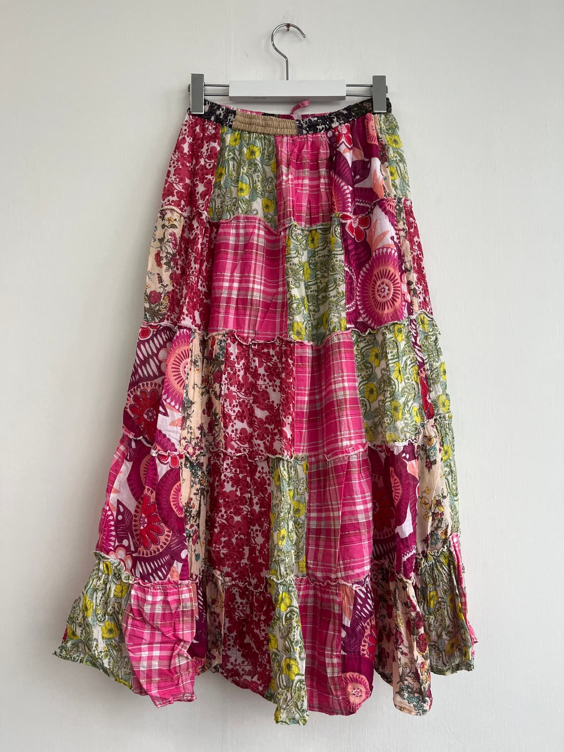 핑크 체크 패치 롱 스커트 상품이미지4