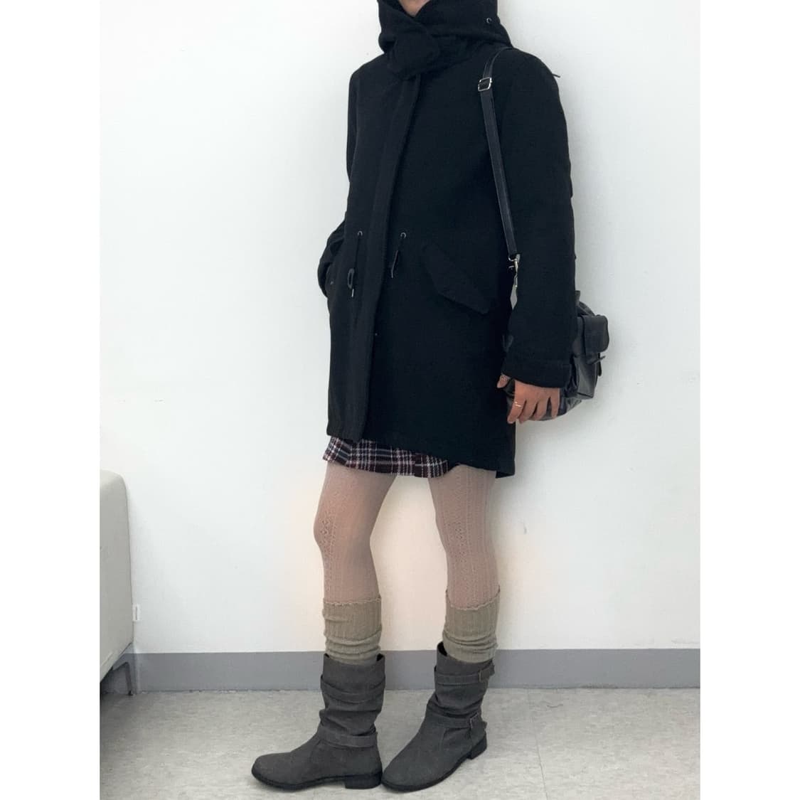 빈티지 블랙 하이넥 투웨이 점퍼 야상 상품이미지3