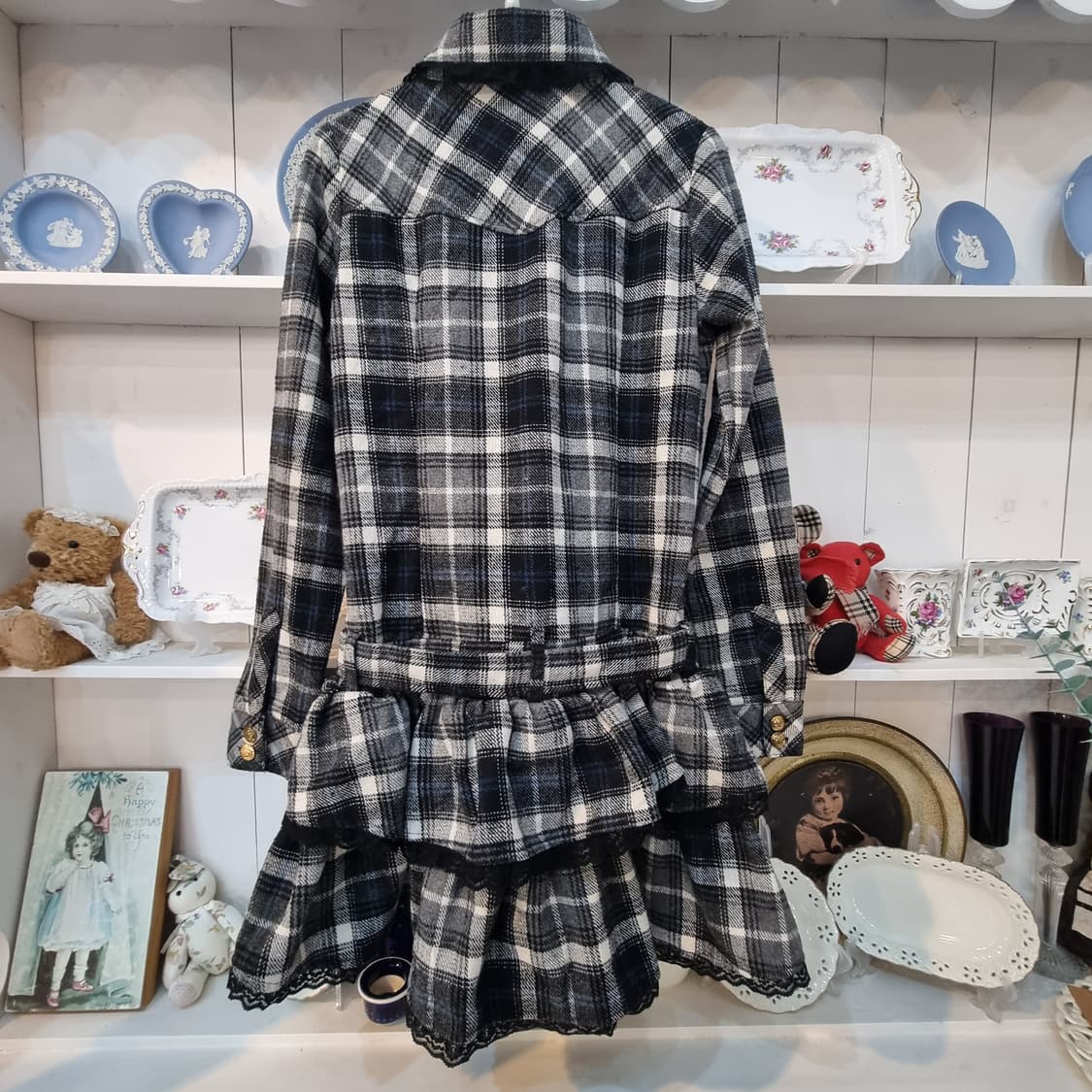 트랄라라(TRALALA) 울혼방 체크 프릴 원피스 상품이미지7