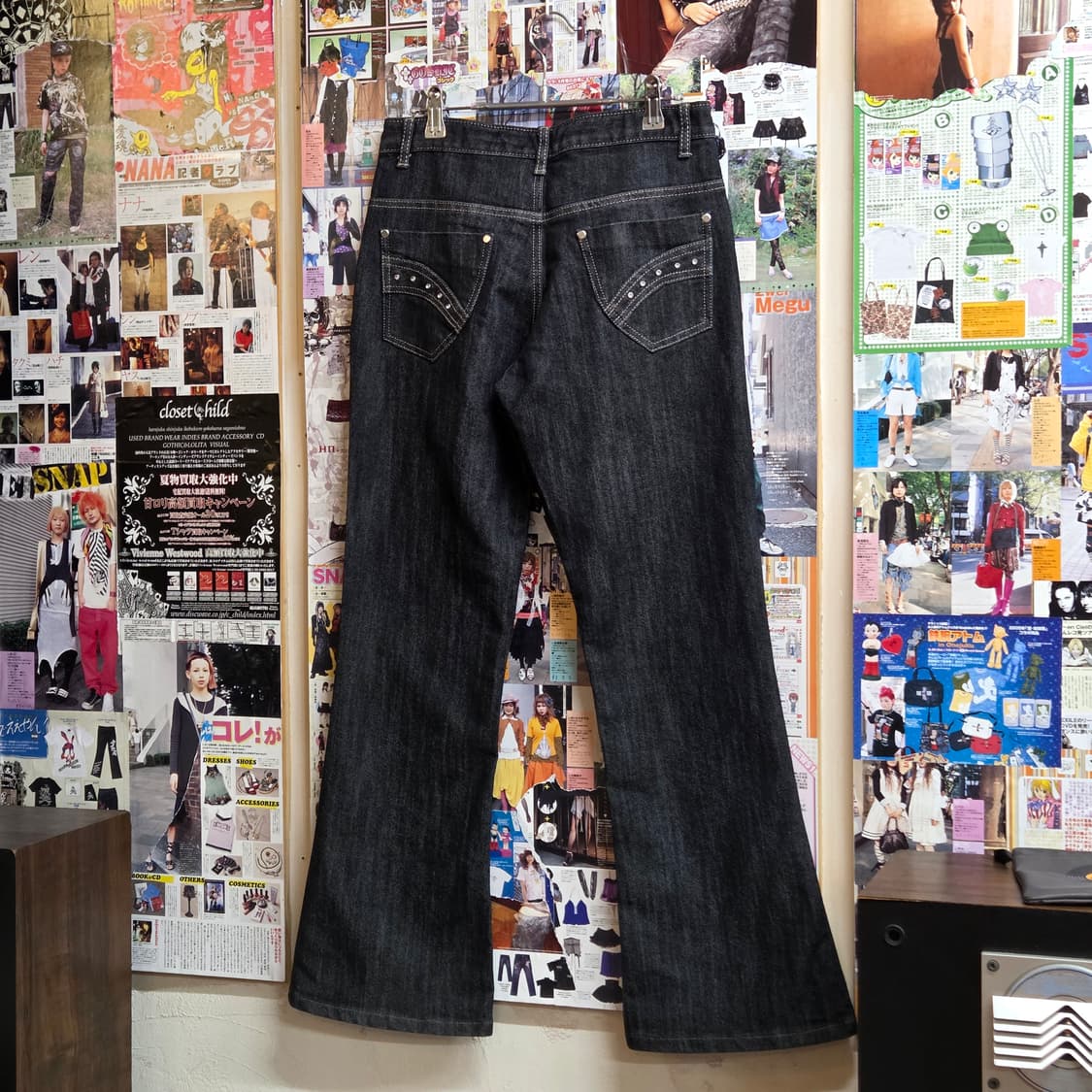 빈티지 큐빅 포인트 흑청 부츠컷 팬츠 상품이미지3