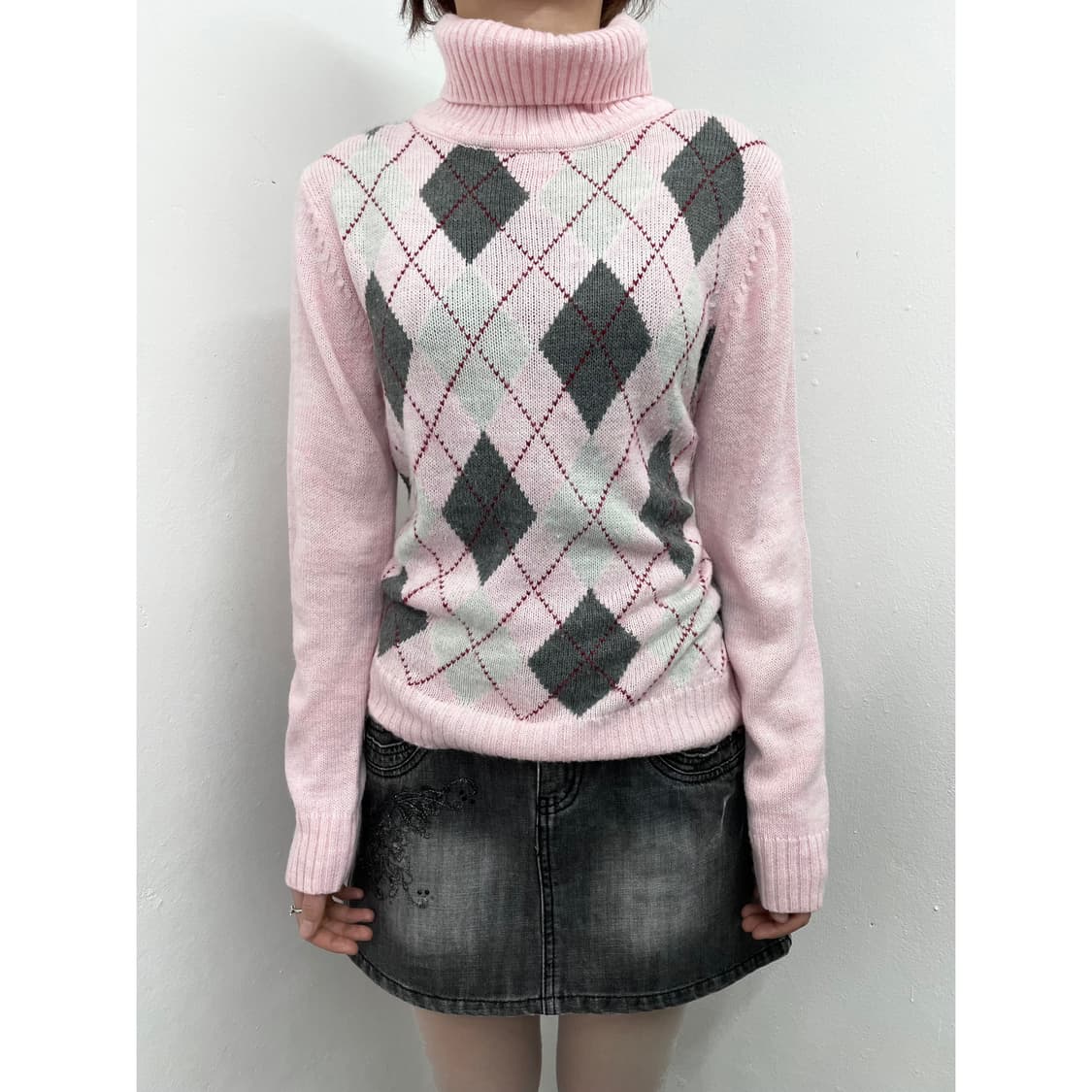 히메갸루 핑크 아가일 니트🎀 상품이미지1