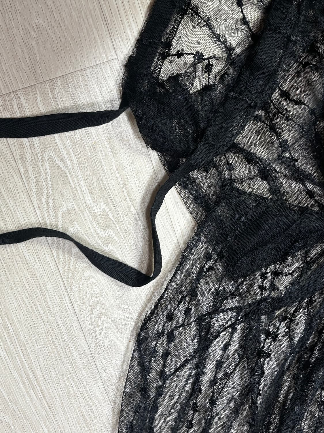 레이스 레이어드 리본 랩 롱 스커트 - 블랙 상품이미지2