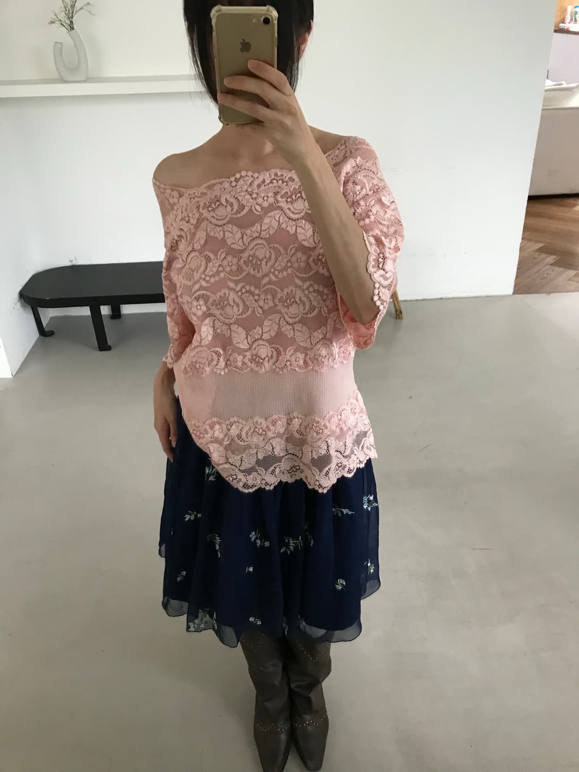 vintage navy pattern skirt (25inch) 상품이미지6