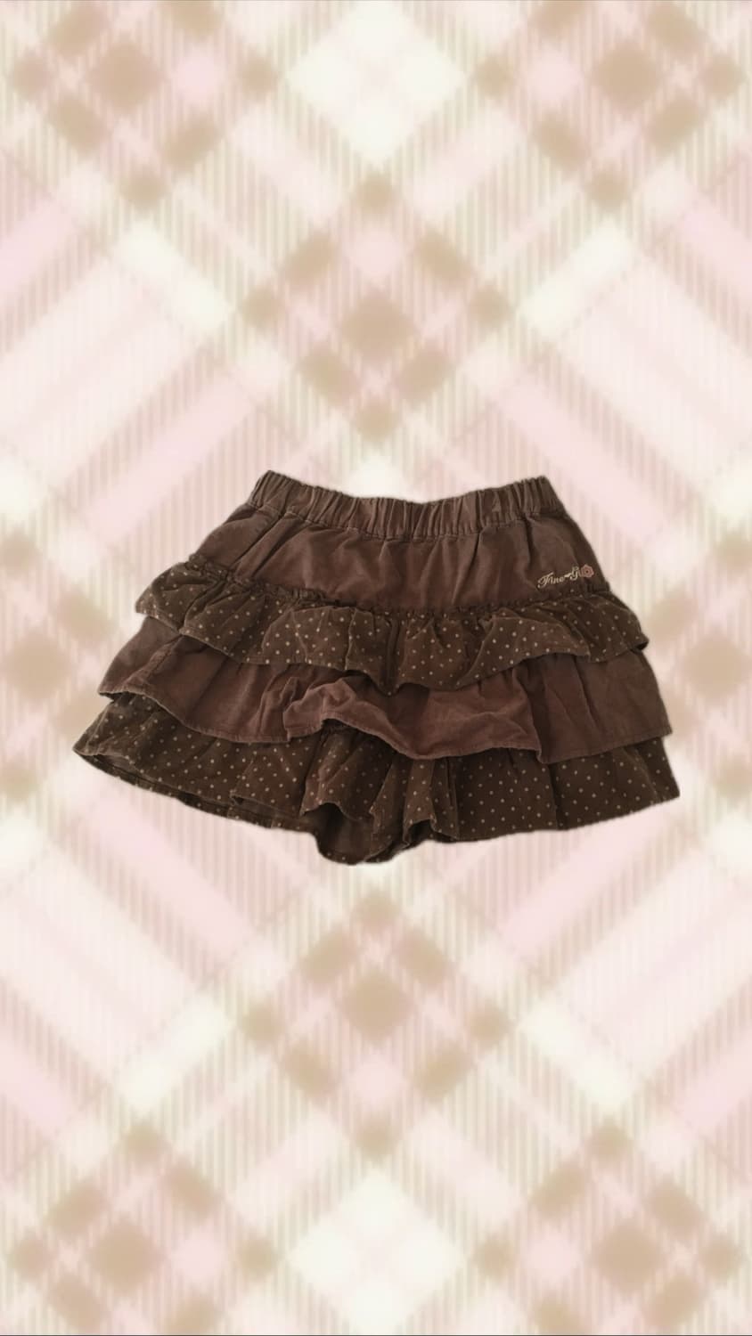 초코 브라운 땡땡이 도트 캉캉 큐롯 스커트 치마 라떼 히메 갸루 러블리 상품이미지1