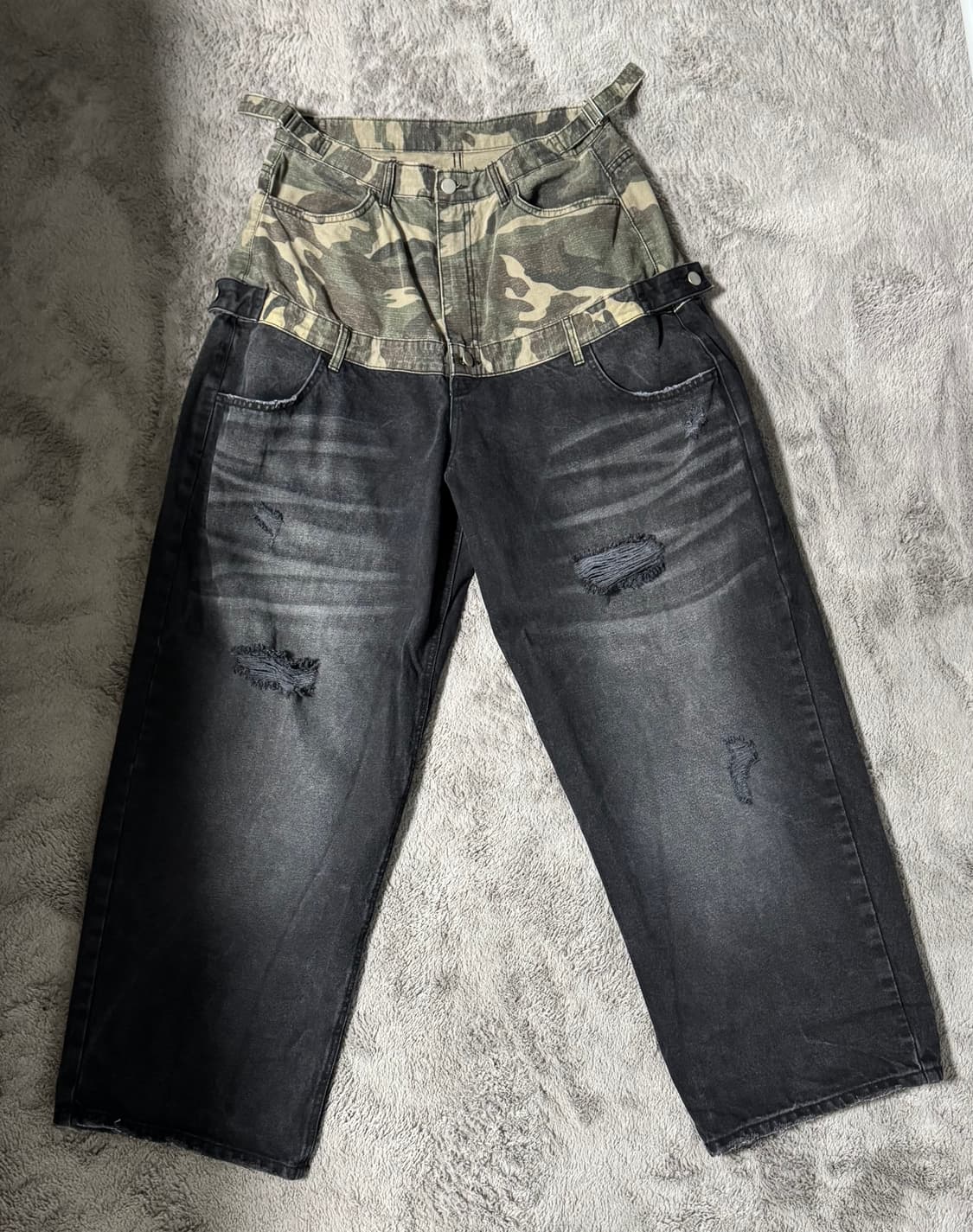 프리아큐파이 카모 하프 데님 블랙 s사이즈 상품이미지1