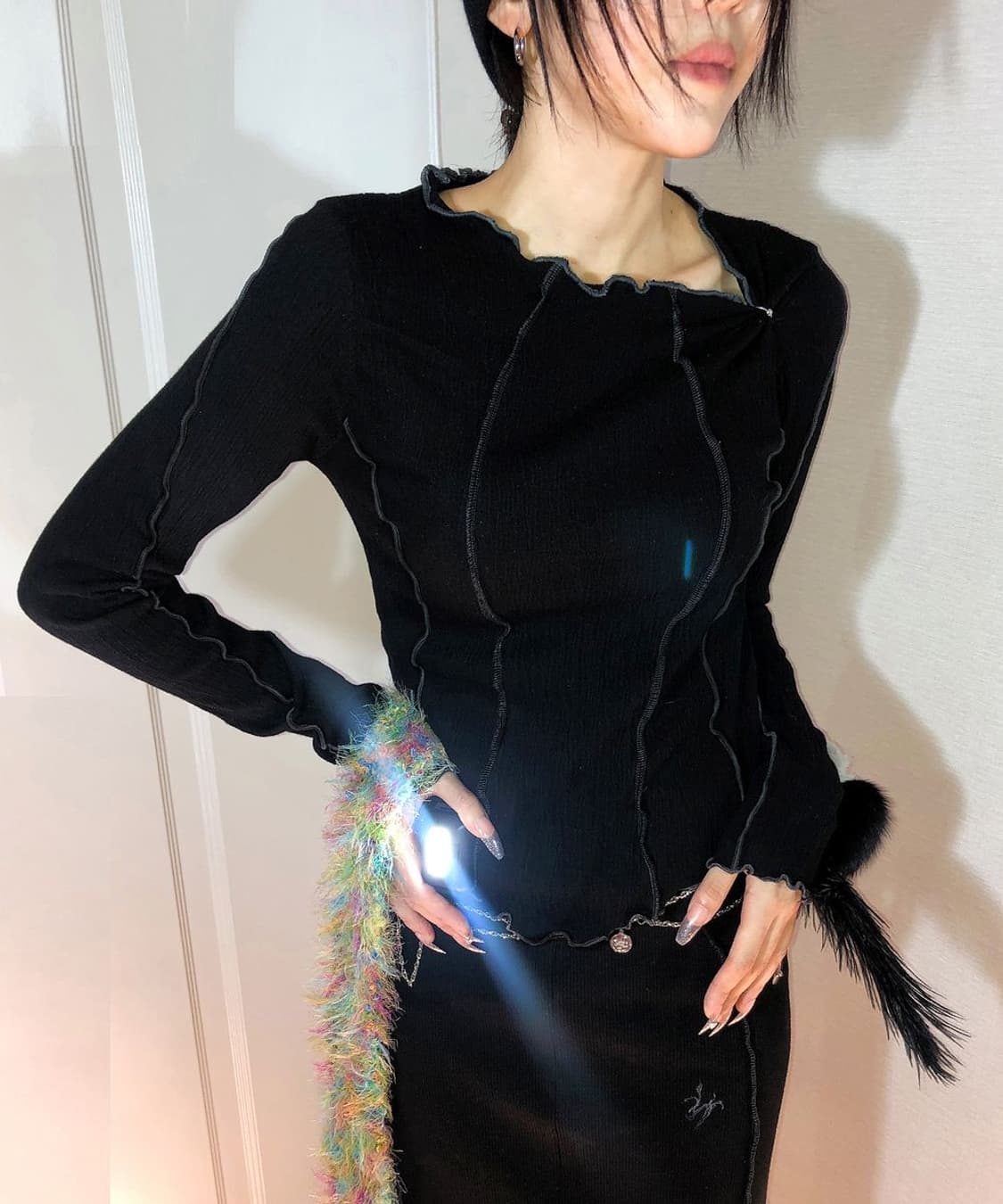 메조쿤스트 링클 웨이브 탑 블랙 상품이미지1