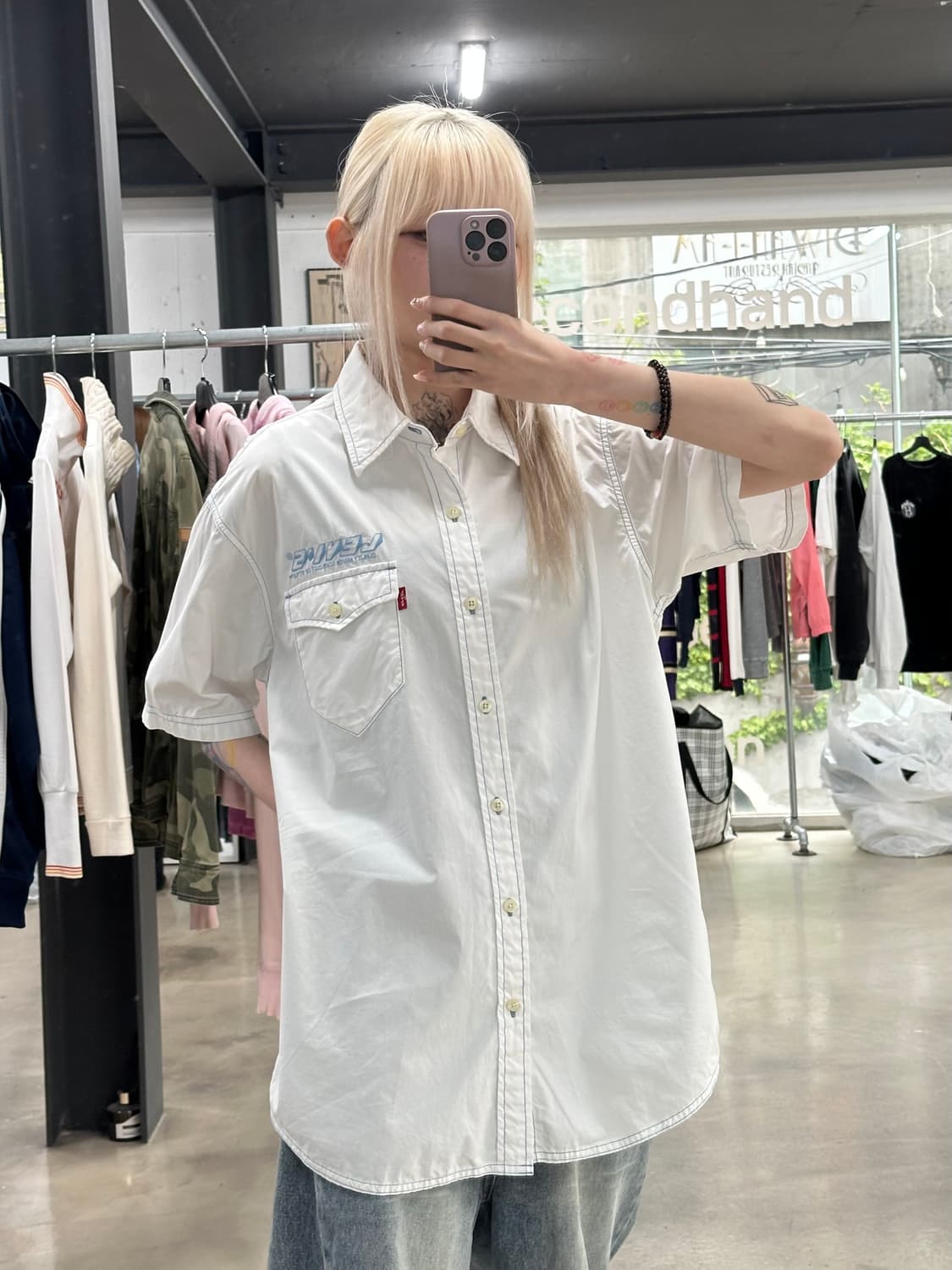 리바이스 00’s 스티치 워크 반팔 화이트 셔츠 상품이미지1